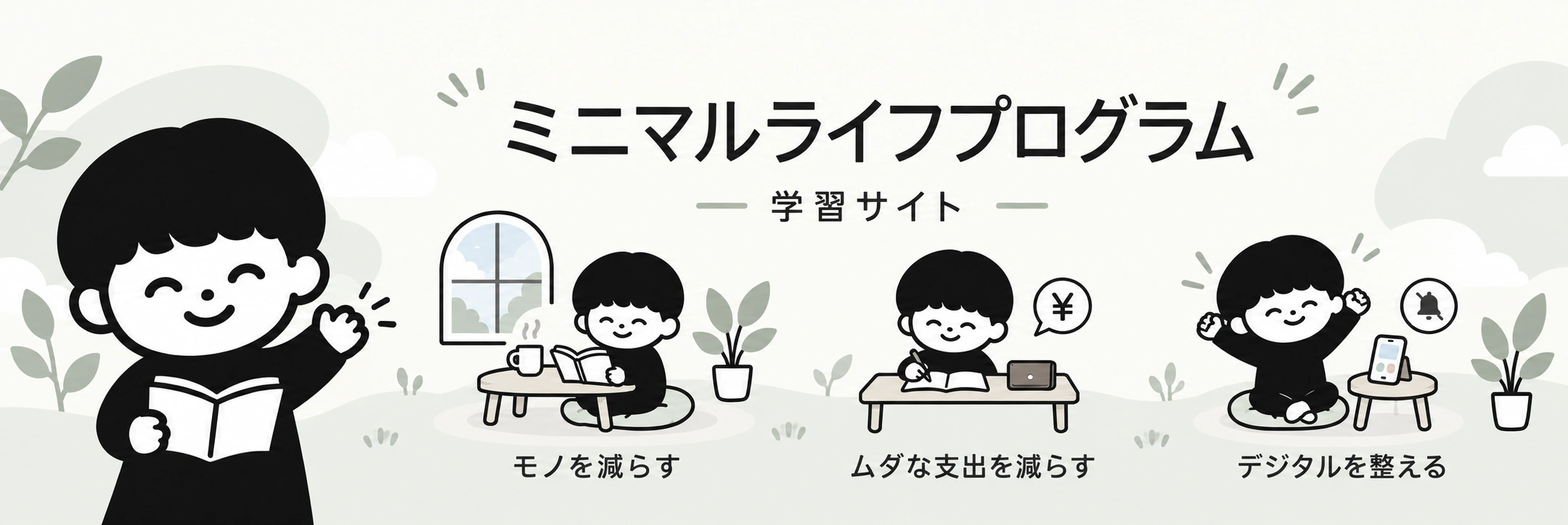 ミニマルライフプログラム 学習サイト。モノを減らす、ムダな支出を減らす、デジタルを整える。